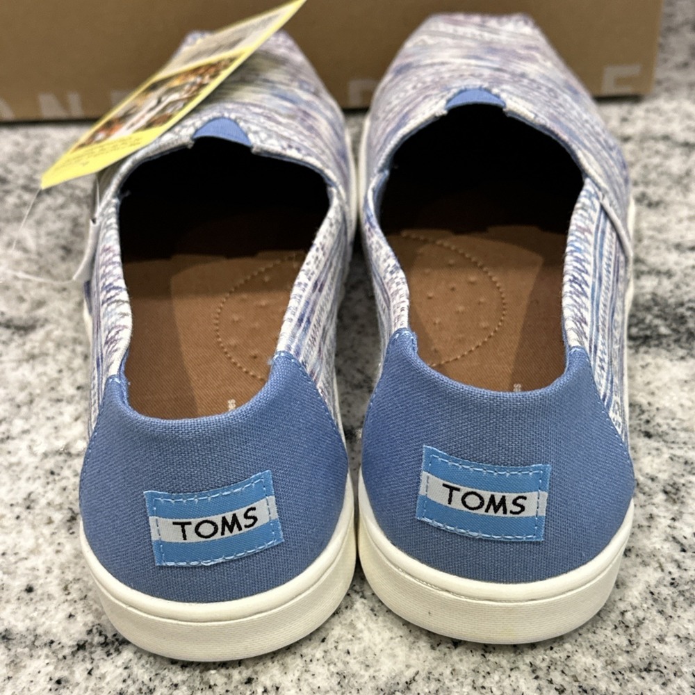 Toms Multi Aqua Ethnic Tribal Blue Lined Shoes Youth‎ 6 Women's 8 Slip On New - Picture 4 of 7